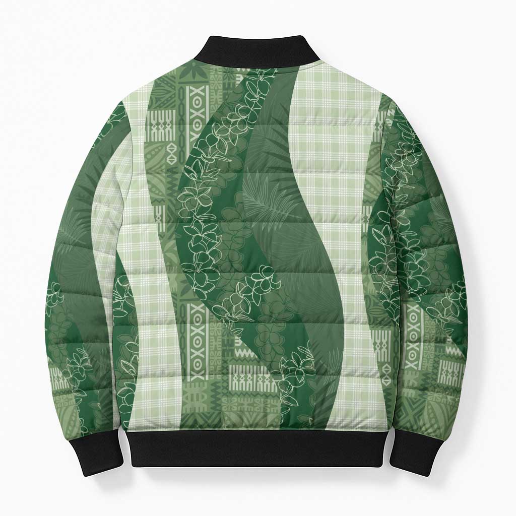 Polynesian Tribal Pattern Patchwork Picturesque Bomber Puffer Jacket Sage Green LT7 - Polynesian Pride