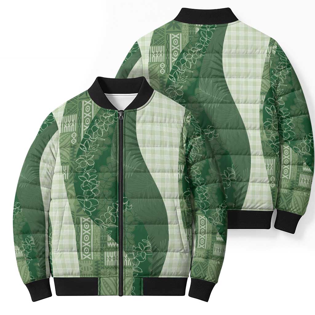 Polynesian Tribal Pattern Patchwork Picturesque Bomber Puffer Jacket Sage Green LT7 - Polynesian Pride