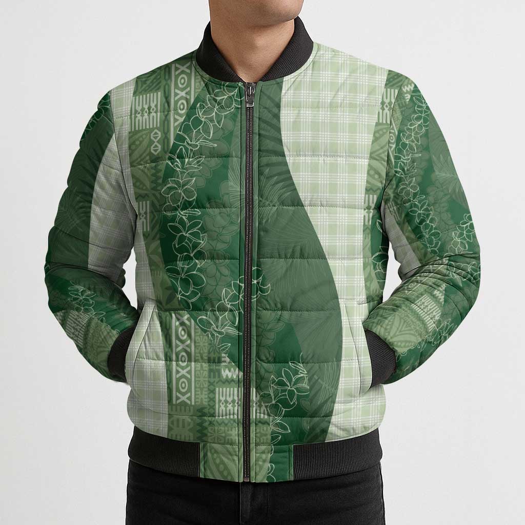 Polynesian Tribal Pattern Patchwork Picturesque Bomber Puffer Jacket Sage Green LT7 - Polynesian Pride