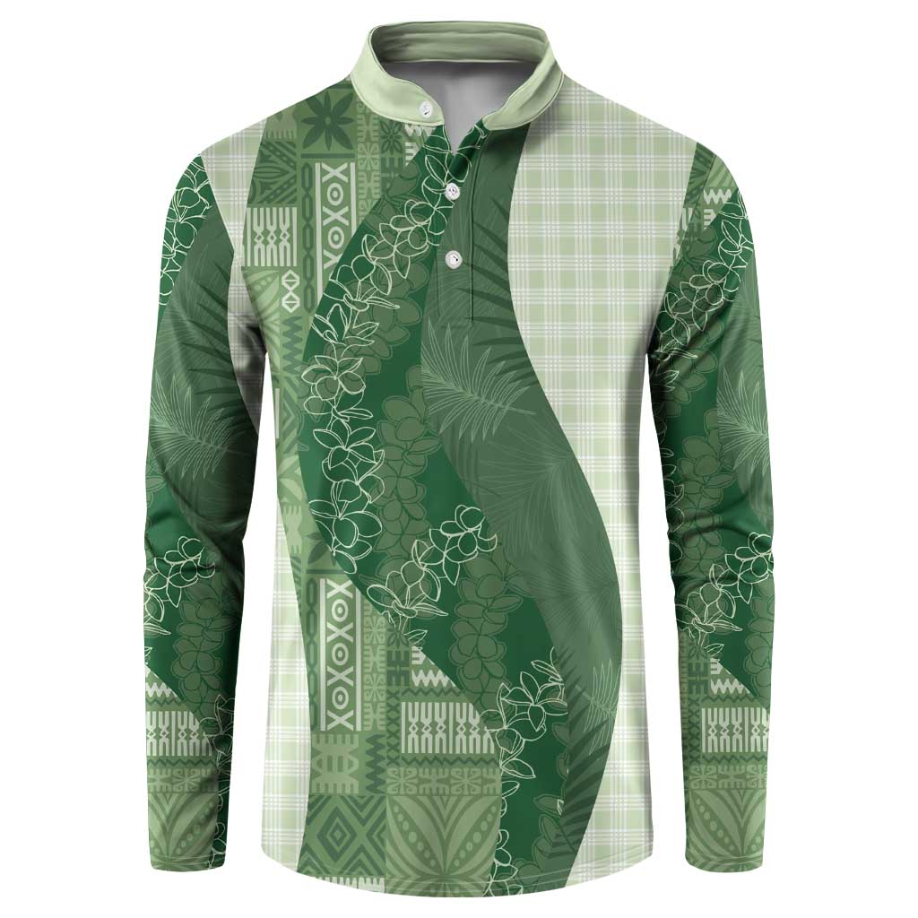 Polynesian Tribal Pattern Patchwork Picturesque Button Sweatshirt Sage Green LT7 Sage Green - Polynesian Pride