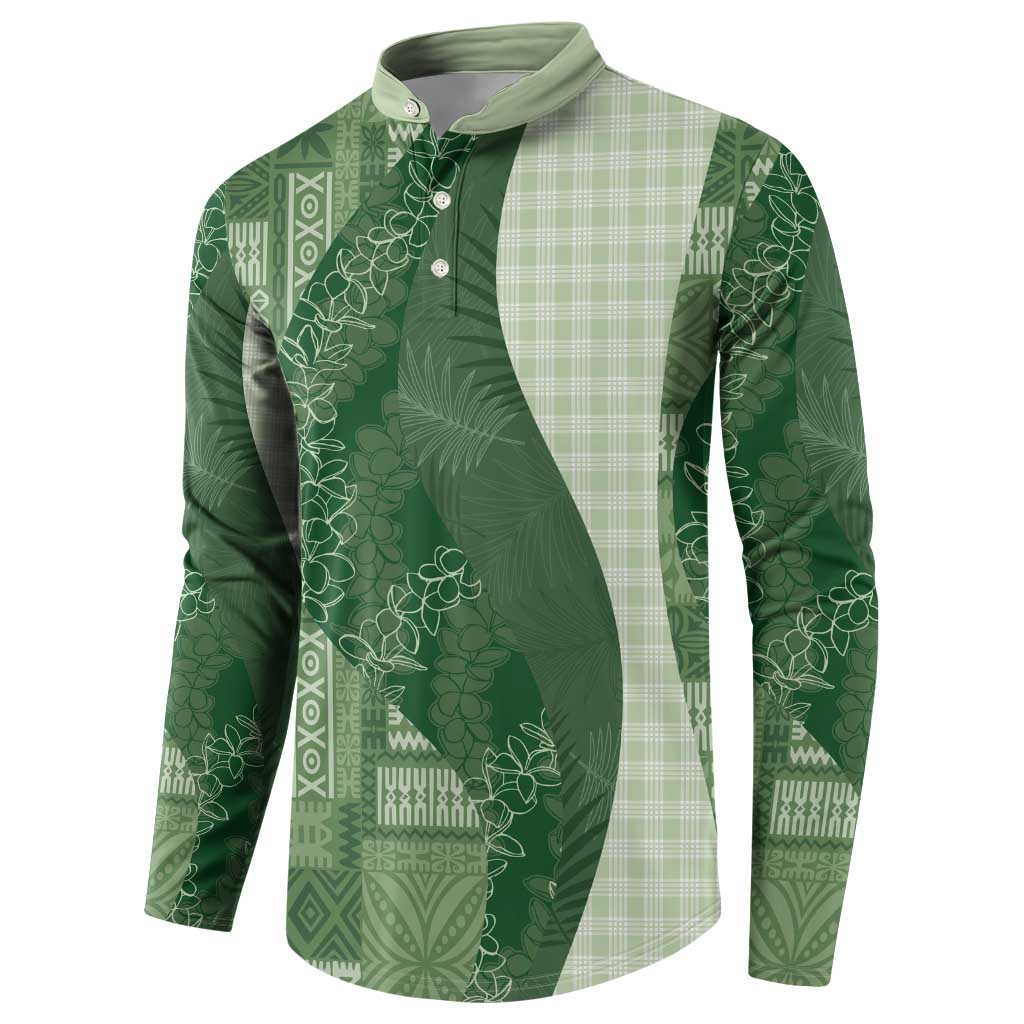 Polynesian Tribal Pattern Patchwork Picturesque Button Sweatshirt Sage Green LT7 - Polynesian Pride