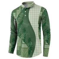 Polynesian Tribal Pattern Patchwork Picturesque Button Sweatshirt Sage Green LT7 - Polynesian Pride