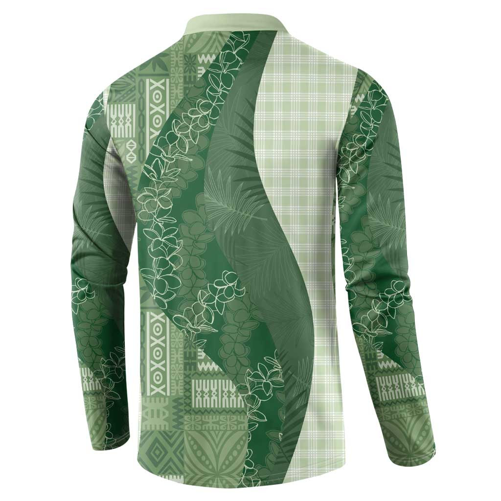Polynesian Tribal Pattern Patchwork Picturesque Button Sweatshirt Sage Green LT7 - Polynesian Pride