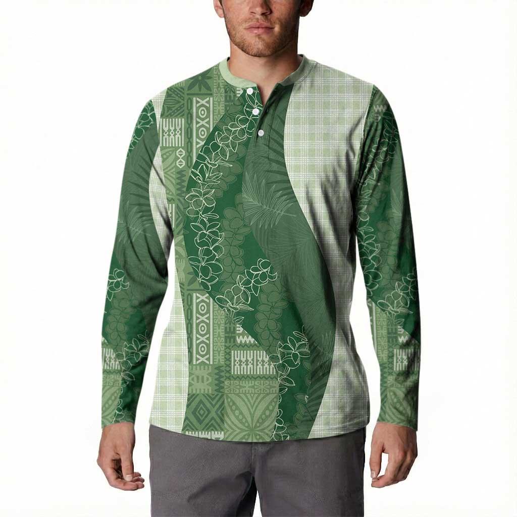 Polynesian Tribal Pattern Patchwork Picturesque Button Sweatshirt Sage Green LT7 - Polynesian Pride