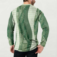 Polynesian Tribal Pattern Patchwork Picturesque Button Sweatshirt Sage Green LT7 - Polynesian Pride