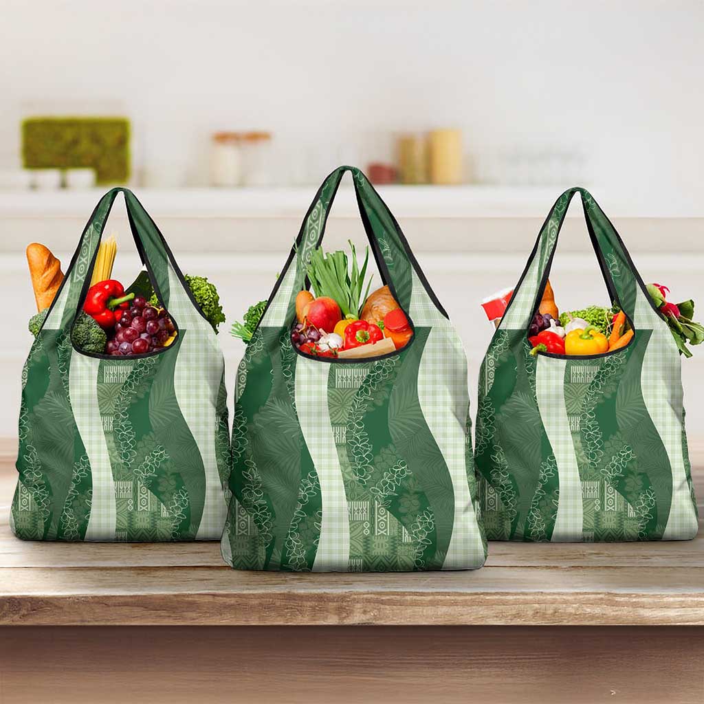 Polynesian Tribal Pattern Patchwork Picturesque Grocery Bag Sage Green LT7 3-pack One Size Sage Green - Polynesian Pride