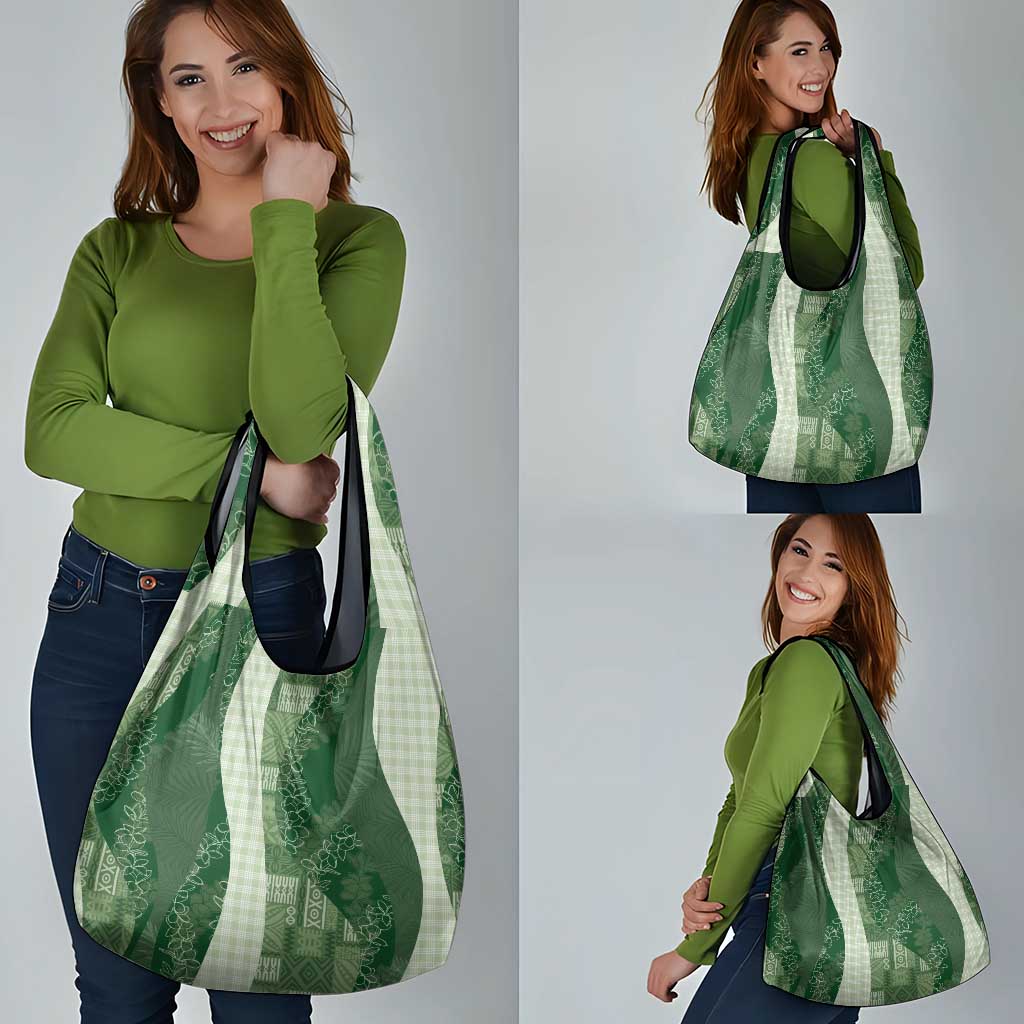 Polynesian Tribal Pattern Patchwork Picturesque Grocery Bag Sage Green LT7 - Polynesian Pride