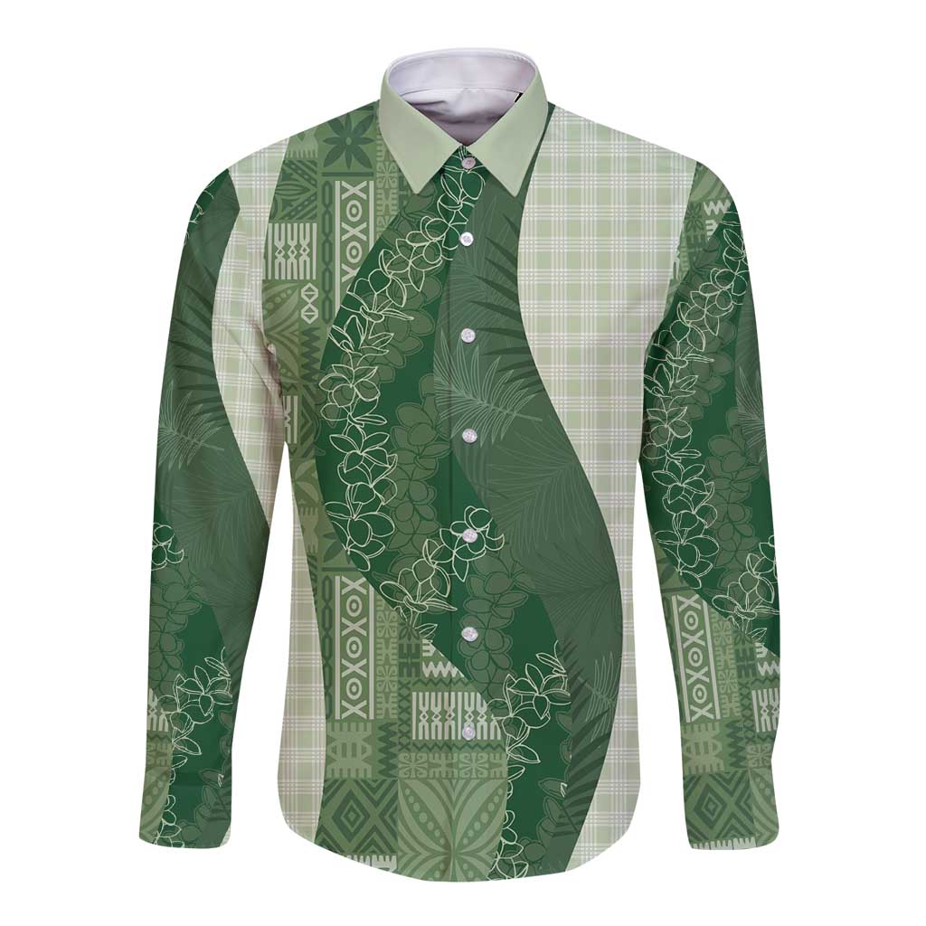 Polynesian Tribal Pattern Patchwork Picturesque Long Sleeve Button Shirt Sage Green LT7 Unisex Sage Green - Polynesian Pride