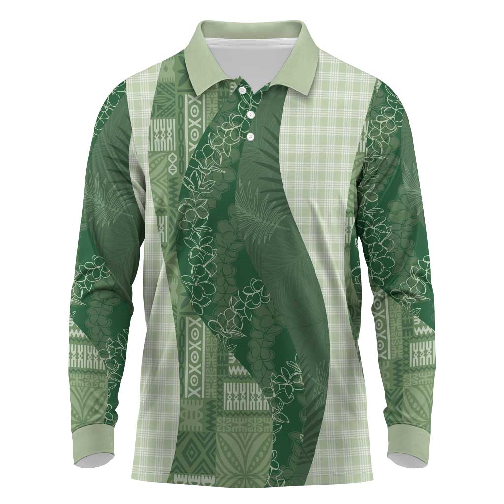 Polynesian Tribal Pattern Patchwork Picturesque Long Sleeve Polo Shirt Sage Green LT7 Sage Green - Polynesian Pride