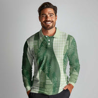 Polynesian Tribal Pattern Patchwork Picturesque Long Sleeve Polo Shirt Sage Green LT7 - Polynesian Pride