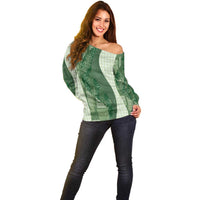 Polynesian Tribal Pattern Patchwork Picturesque Off Shoulder Sweater Sage Green LT7 - Polynesian Pride
