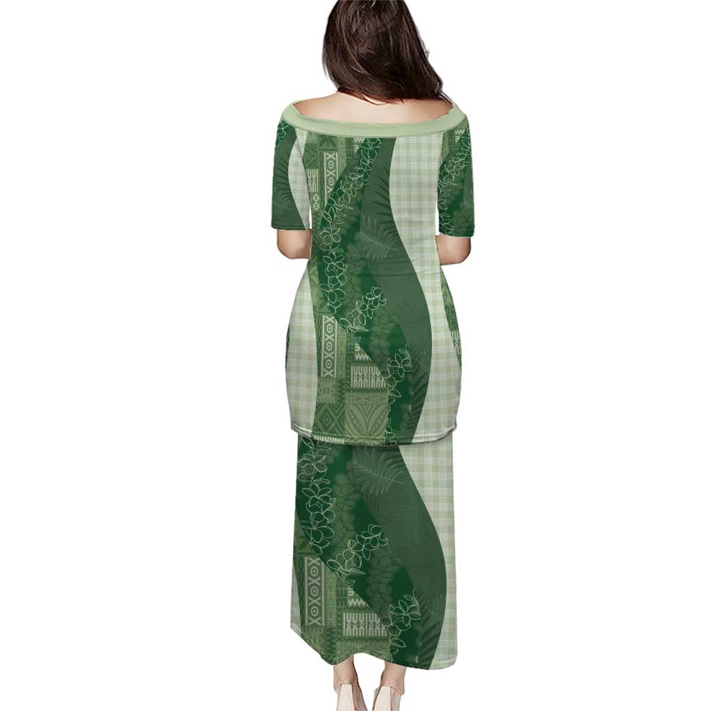 Polynesian Tribal Pattern Patchwork Picturesque Puletasi Sage Green LT7 - Polynesian Pride