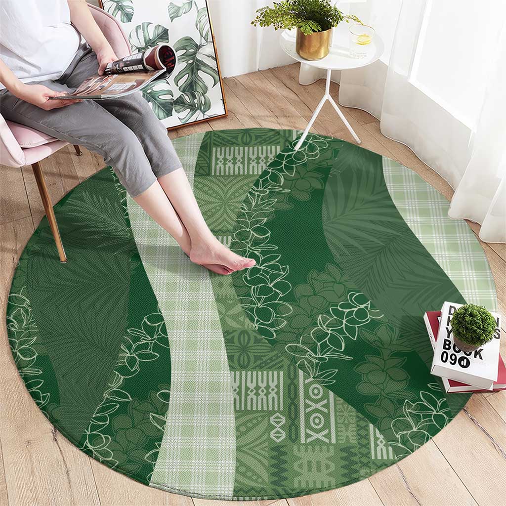 Polynesian Tribal Pattern Patchwork Picturesque Round Carpet Sage Green LT7 - Polynesian Pride