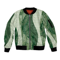 Polynesian Tribal Pattern Patchwork Picturesque Sleeve Zip Bomber Jacket Sage Green LT7 Unisex Sage Green - Polynesian Pride