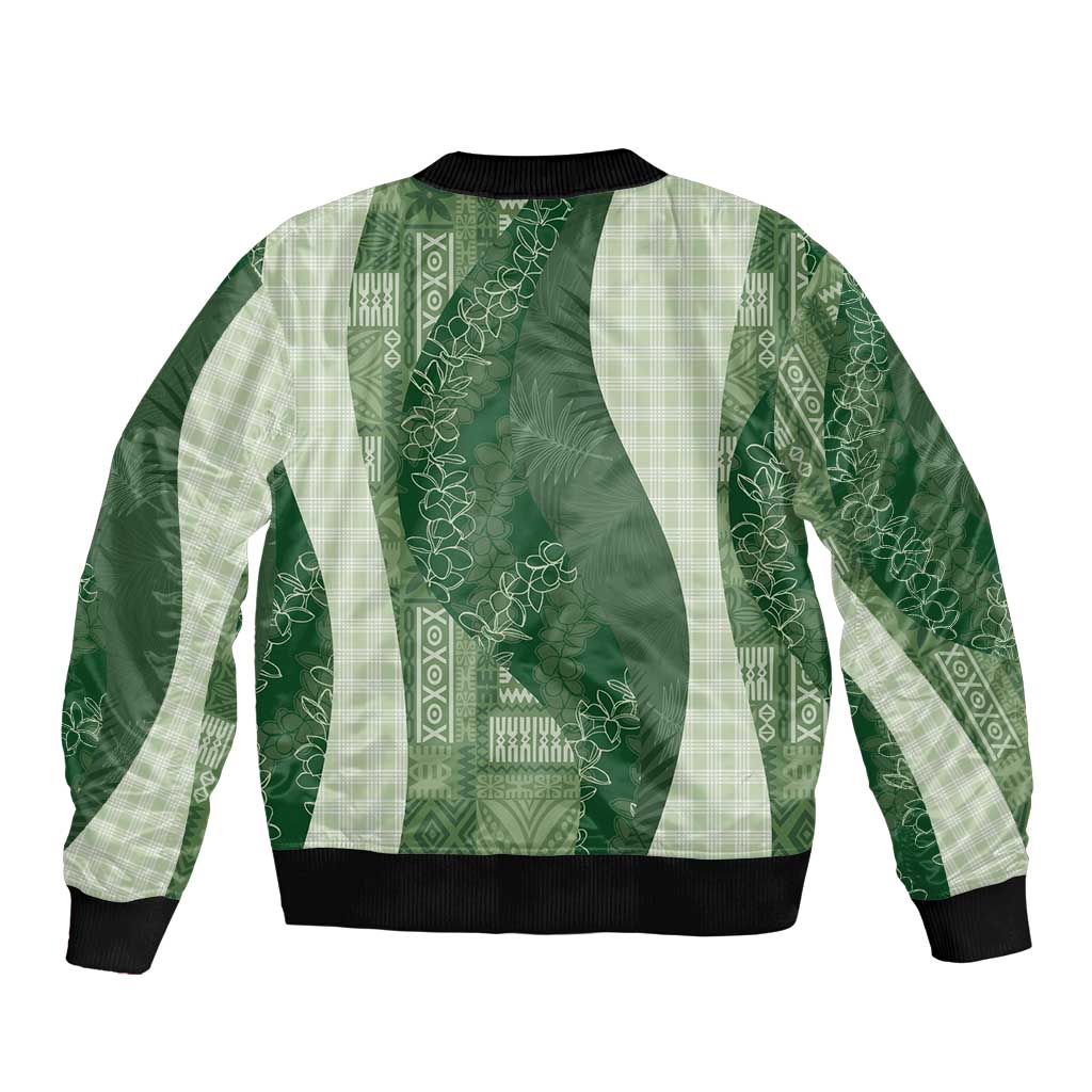Polynesian Tribal Pattern Patchwork Picturesque Sleeve Zip Bomber Jacket Sage Green LT7 - Polynesian Pride
