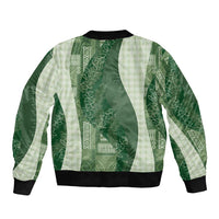 Polynesian Tribal Pattern Patchwork Picturesque Sleeve Zip Bomber Jacket Sage Green LT7 - Polynesian Pride