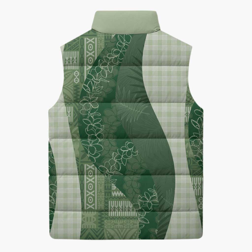 Polynesian Tribal Pattern Patchwork Picturesque Sleeveless Puffer Jacket Sage Green LT7 - Polynesian Pride