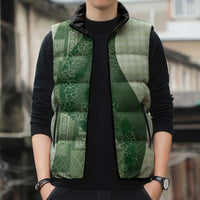 Polynesian Tribal Pattern Patchwork Picturesque Sleeveless Puffer Jacket Sage Green LT7 - Polynesian Pride