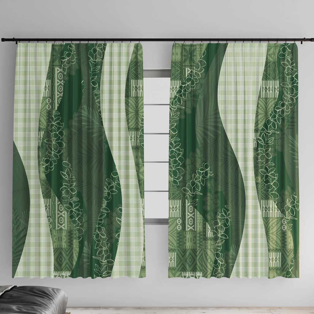 Polynesian Tribal Pattern Patchwork Picturesque Window Curtain Sage Green LT7 With Hooks Sage Green - Polynesian Pride