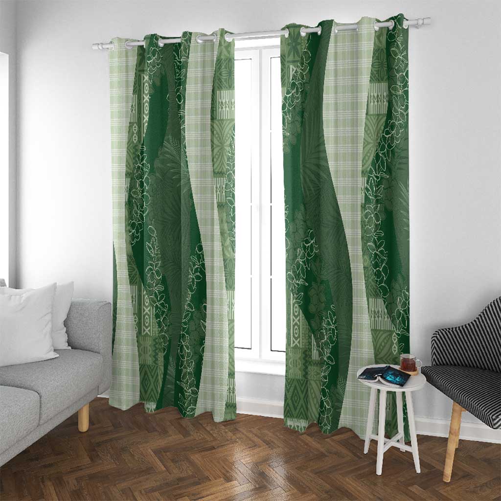 Polynesian Tribal Pattern Patchwork Picturesque Window Curtain Sage Green LT7 With Grommets Sage Green - Polynesian Pride