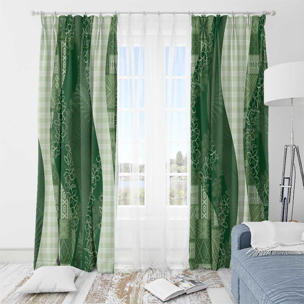 Polynesian Tribal Pattern Patchwork Picturesque Window Curtain Sage Green LT7 - Polynesian Pride