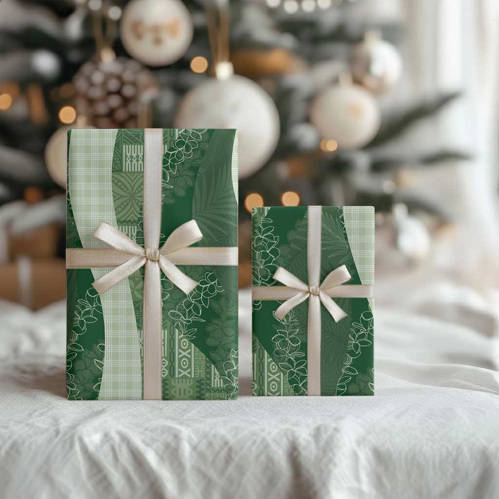 Polynesian Tribal Pattern Patchwork Picturesque Wrapping Paper Sage Green LT7 - Polynesian Pride