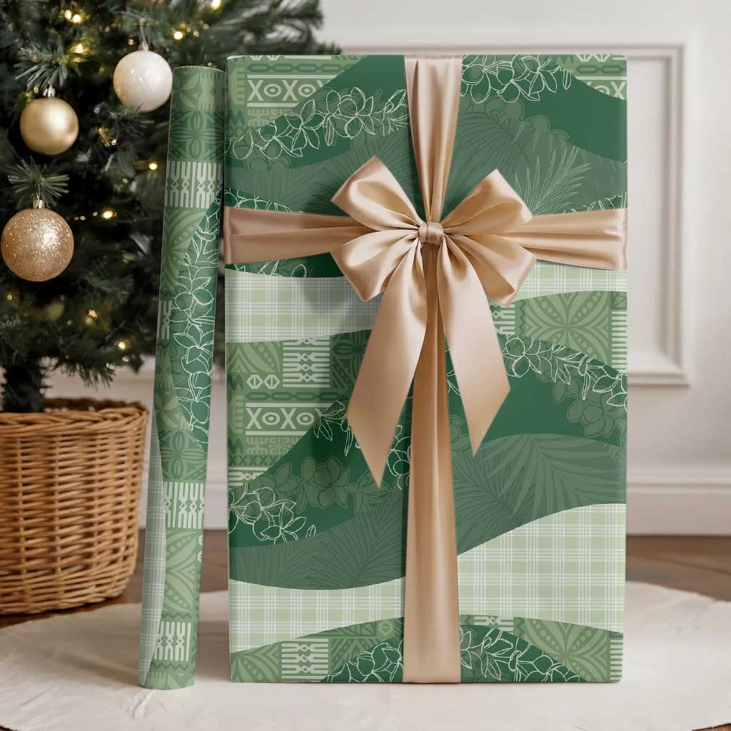 Polynesian Tribal Pattern Patchwork Picturesque Wrapping Paper Sage Green LT7 - Polynesian Pride