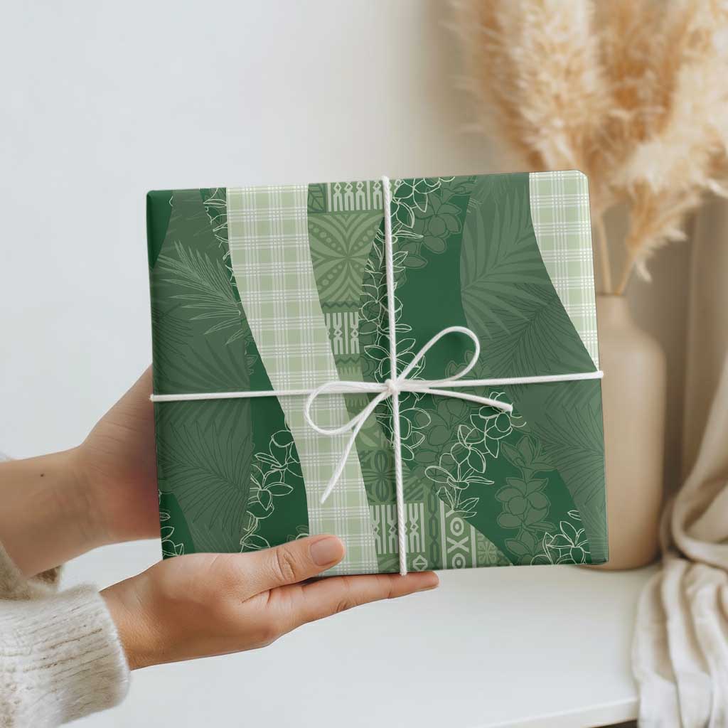 Polynesian Tribal Pattern Patchwork Picturesque Wrapping Paper Sage Green LT7 - Polynesian Pride