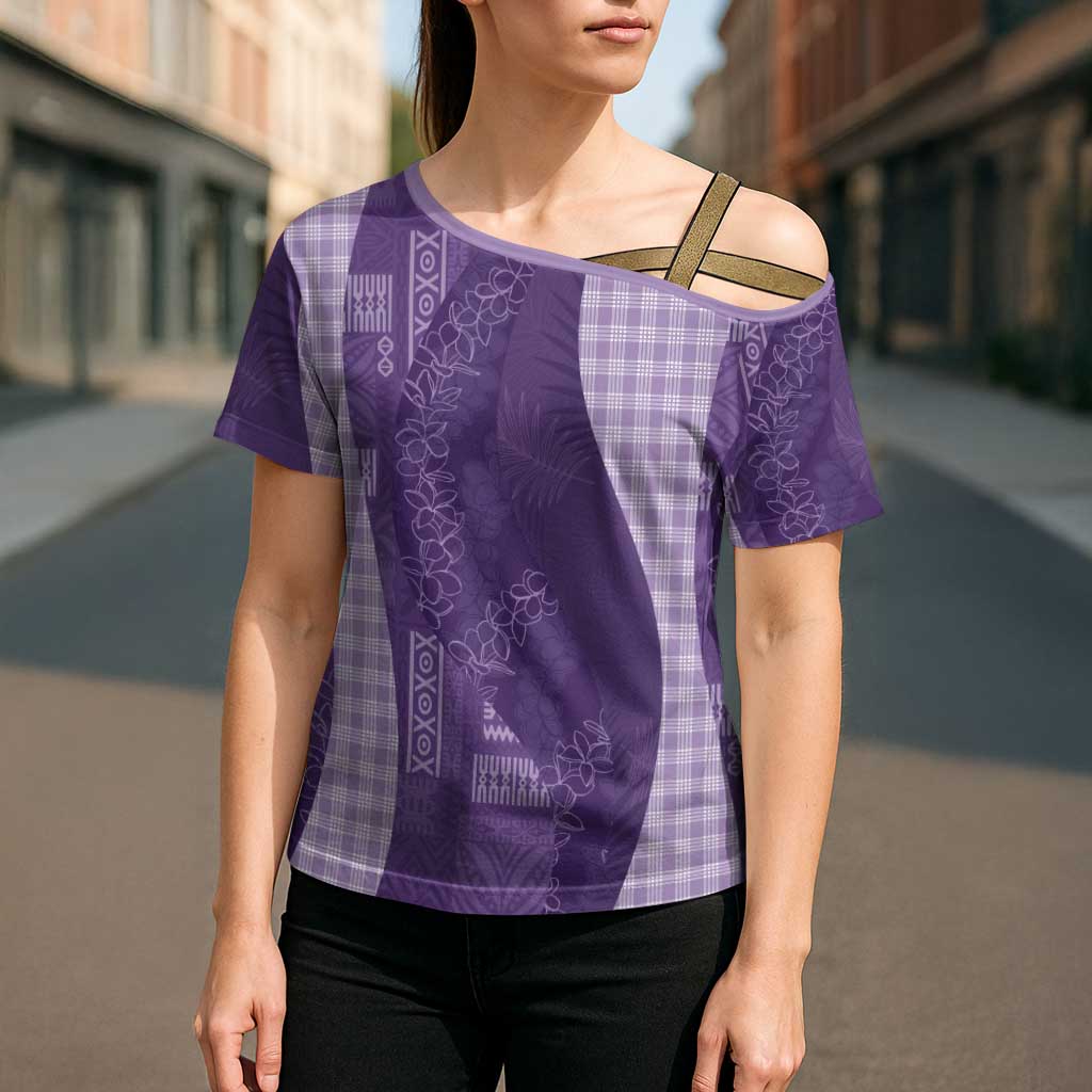 Polynesian Tribal Pattern Patchwork Picturesque Cross Shoulder Shirt Deep Violet LT7 - Polynesian Pride
