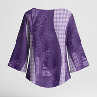 Polynesian Tribal Pattern Patchwork Picturesque Kimono Sleeve Blouse Deep Violet LT7 - Polynesian Pride