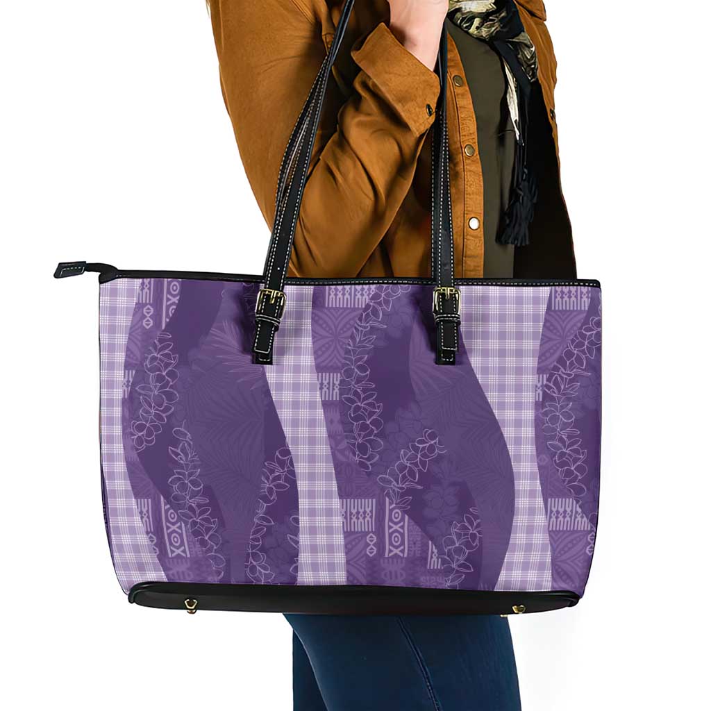 Polynesian Tribal Pattern Patchwork Picturesque Leather Tote Bag Deep Violet LT7 - Polynesian Pride