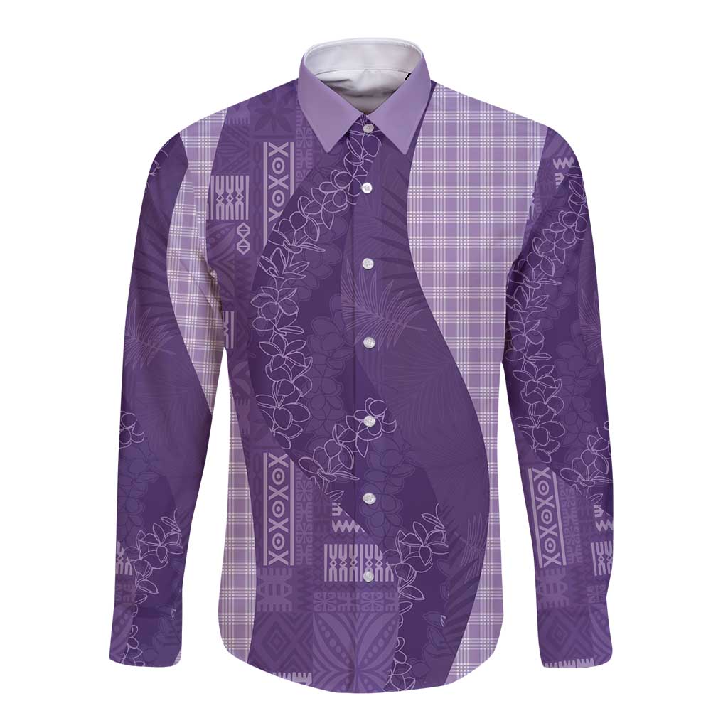 Polynesian Tribal Pattern Patchwork Picturesque Long Sleeve Button Shirt Deep Violet LT7 Unisex Violet - Polynesian Pride