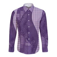 Polynesian Tribal Pattern Patchwork Picturesque Long Sleeve Button Shirt Deep Violet LT7 Unisex Violet - Polynesian Pride