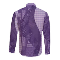 Polynesian Tribal Pattern Patchwork Picturesque Long Sleeve Button Shirt Deep Violet LT7 - Polynesian Pride