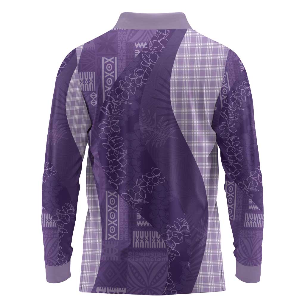 Polynesian Tribal Pattern Patchwork Picturesque Long Sleeve Polo Shirt Deep Violet LT7 - Polynesian Pride