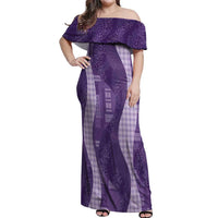 Polynesian Tribal Pattern Patchwork Picturesque Off Shoulder Maxi Dress Deep Violet LT7 Women Violet - Polynesian Pride