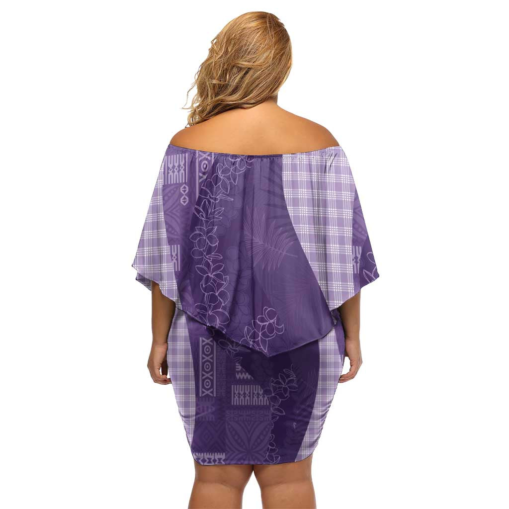 Polynesian Tribal Pattern Patchwork Picturesque Off Shoulder Short Dress Deep Violet LT7 - Polynesian Pride