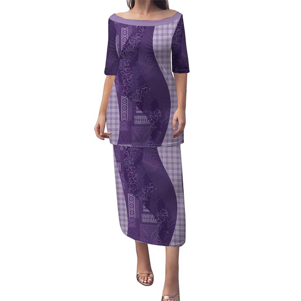 Polynesian Tribal Pattern Patchwork Picturesque Puletasi Deep Violet LT7 Long Dress Violet - Polynesian Pride