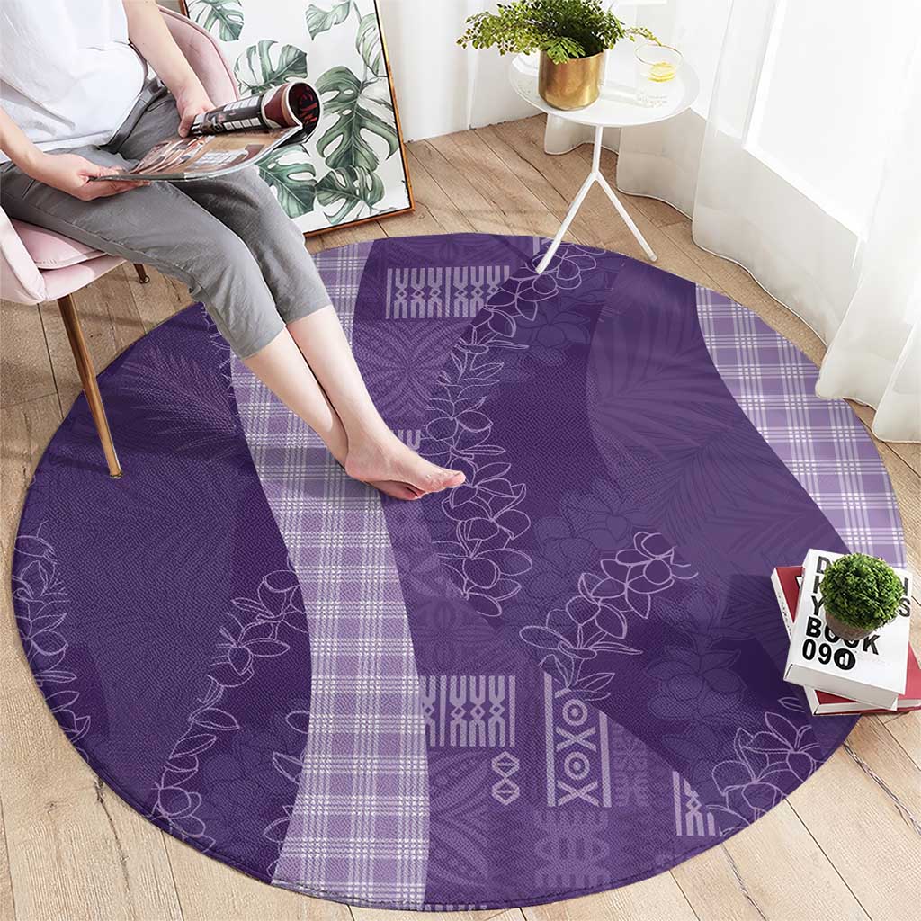 Polynesian Tribal Pattern Patchwork Picturesque Round Carpet Deep Violet LT7 - Polynesian Pride