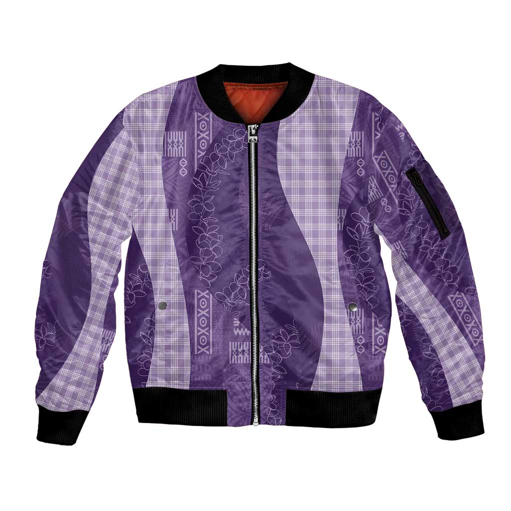 Polynesian Tribal Pattern Patchwork Picturesque Sleeve Zip Bomber Jacket Deep Violet LT7 Unisex Violet - Polynesian Pride