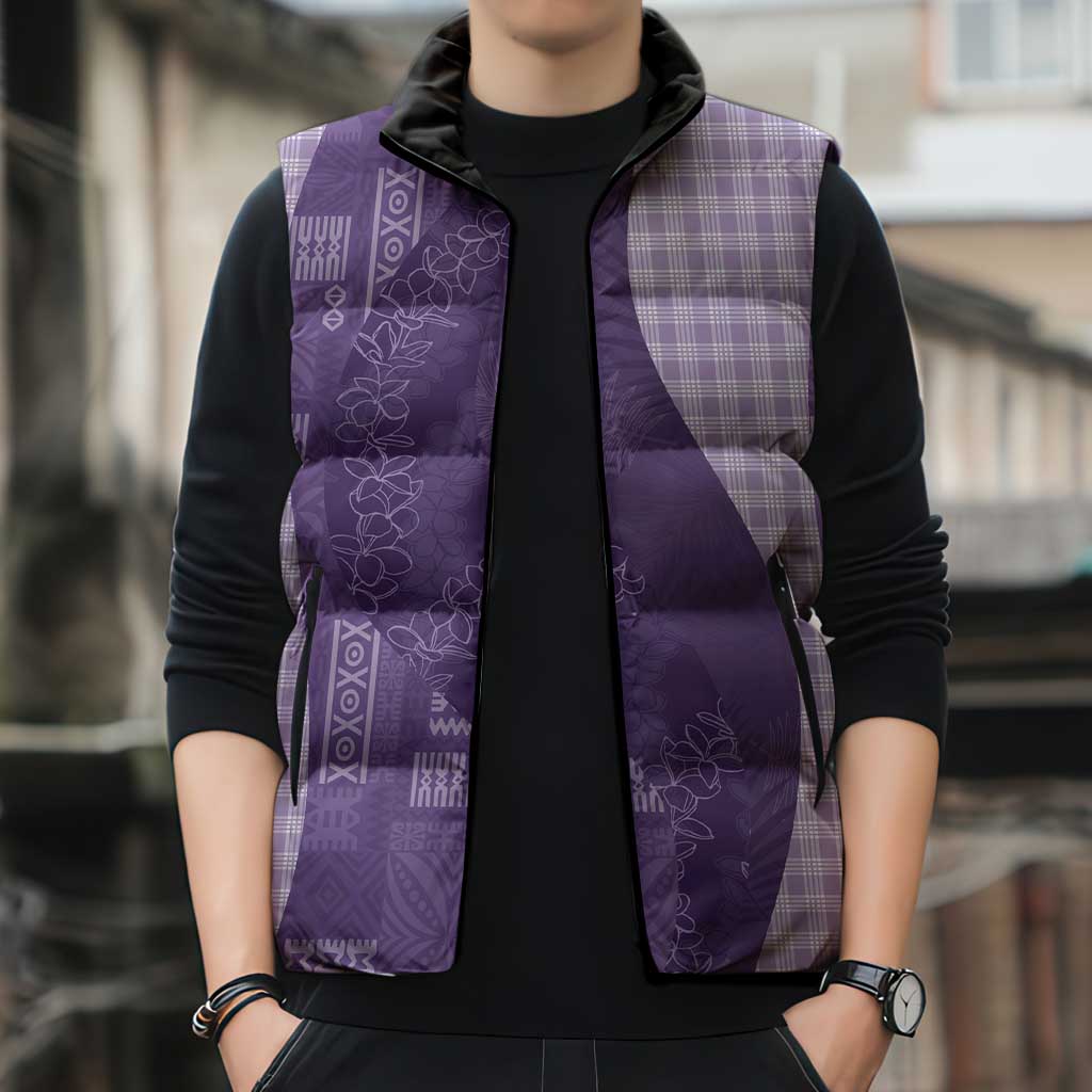 Polynesian Tribal Pattern Patchwork Picturesque Sleeveless Puffer Jacket Deep Violet LT7 - Polynesian Pride