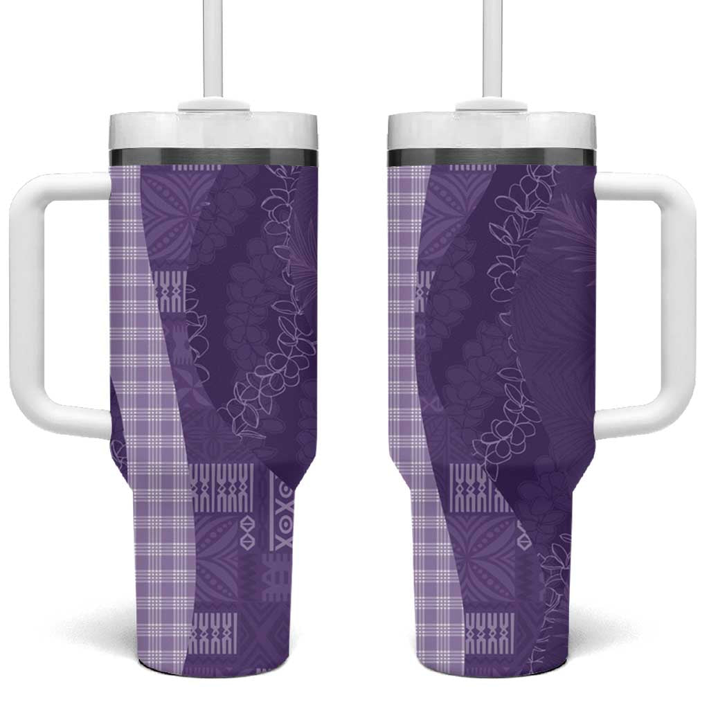 Polynesian Tribal Pattern Patchwork Picturesque Tumbler With Handle Deep Violet LT7 One Size: 40 oz Violet - Polynesian Pride