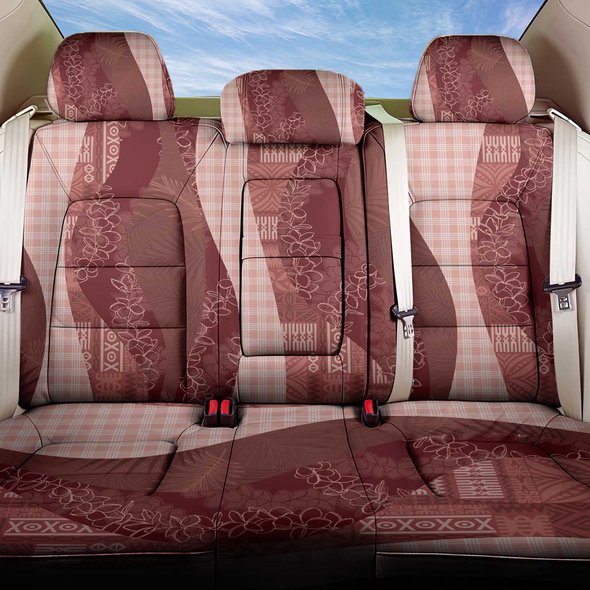 Polynesian Tribal Pattern Patchwork Picturesque Back Car Seat Cover Crimson LT7 One Size Crimson - Polynesian Pride