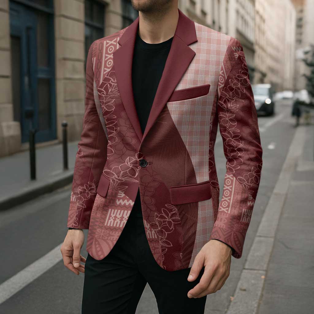 Polynesian Tribal Pattern Patchwork Picturesque Blazer Crimson LT7 - Polynesian Pride