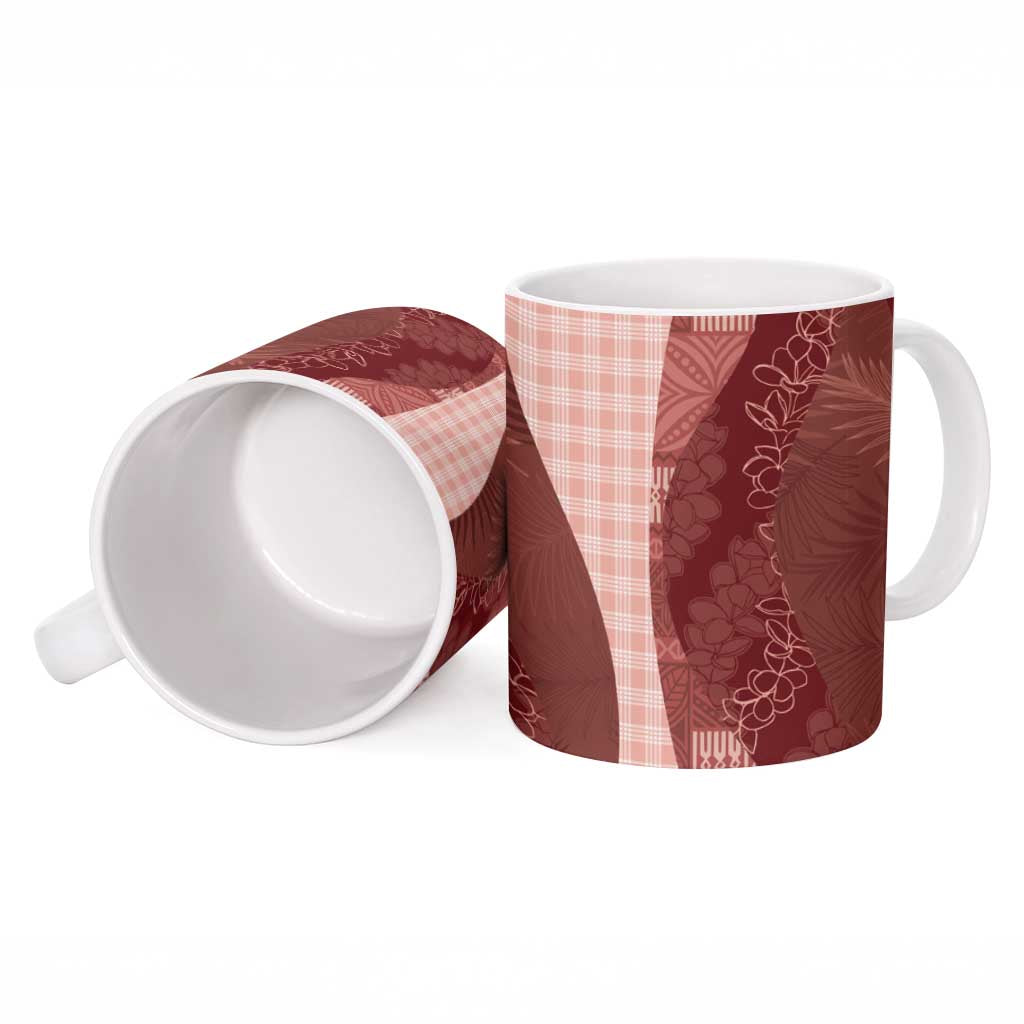 Polynesian Tribal Pattern Patchwork Picturesque Ceramic Mug Crimson LT7 - Polynesian Pride
