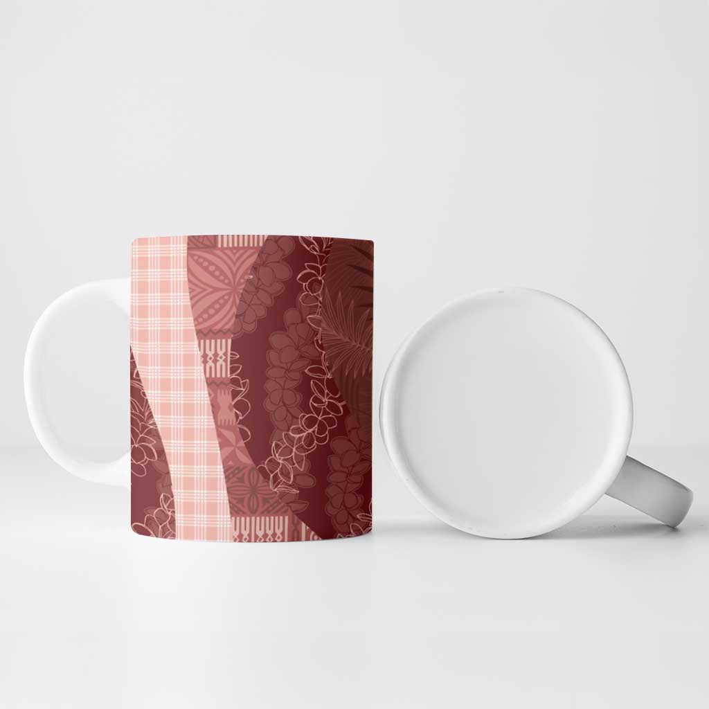 Polynesian Tribal Pattern Patchwork Picturesque Ceramic Mug Crimson LT7 - Polynesian Pride