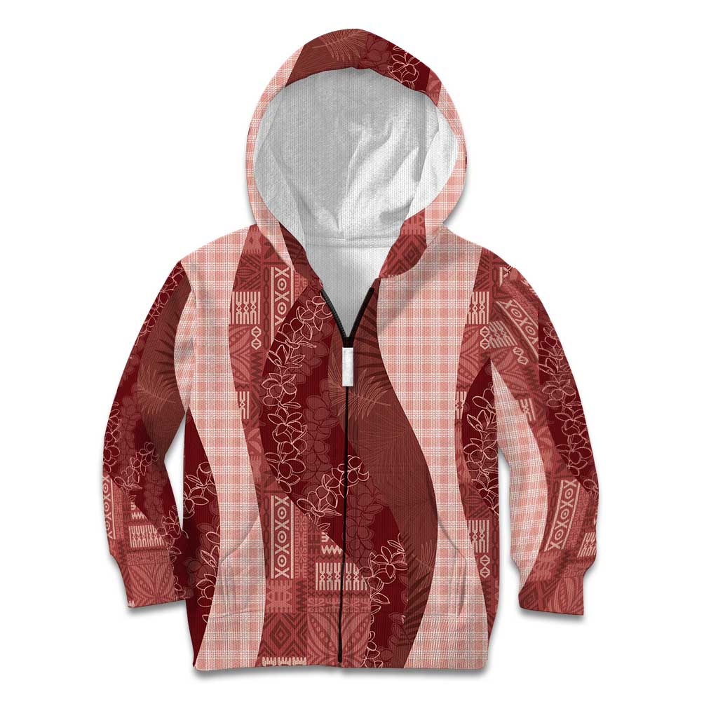 Polynesian Tribal Pattern Patchwork Picturesque Kid Hoodie Crimson LT7 Zip Hoodie Crimson - Polynesian Pride