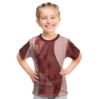 Polynesian Tribal Pattern Patchwork Picturesque Kid T Shirt Crimson LT7 Crimson - Polynesian Pride