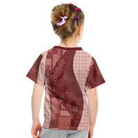 Polynesian Tribal Pattern Patchwork Picturesque Kid T Shirt Crimson LT7 - Polynesian Pride