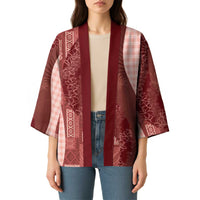 Polynesian Tribal Pattern Patchwork Picturesque Kimono Crimson LT7 - Polynesian Pride